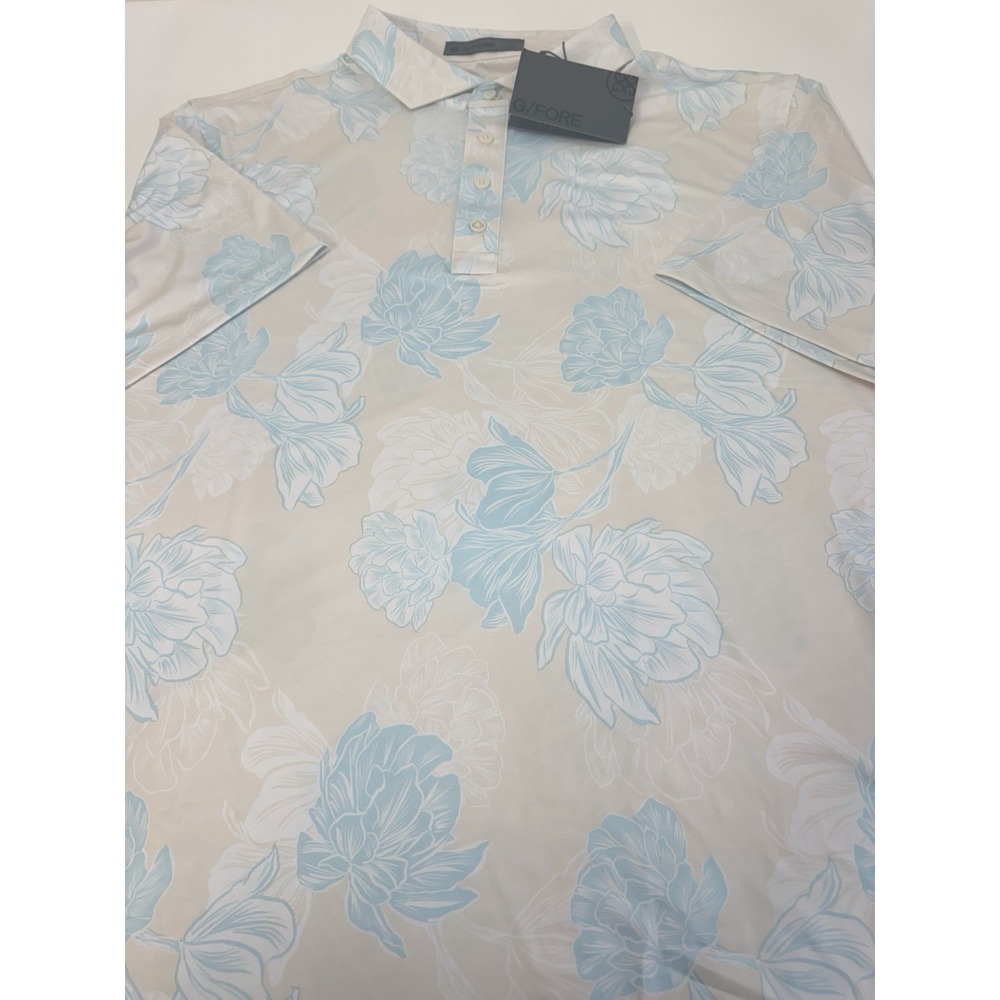 NWT G/Fore Stamped Floral Jersey Golf Polo Shirt Beige/ Stone Size XXL $120 - Picture 7 of 12